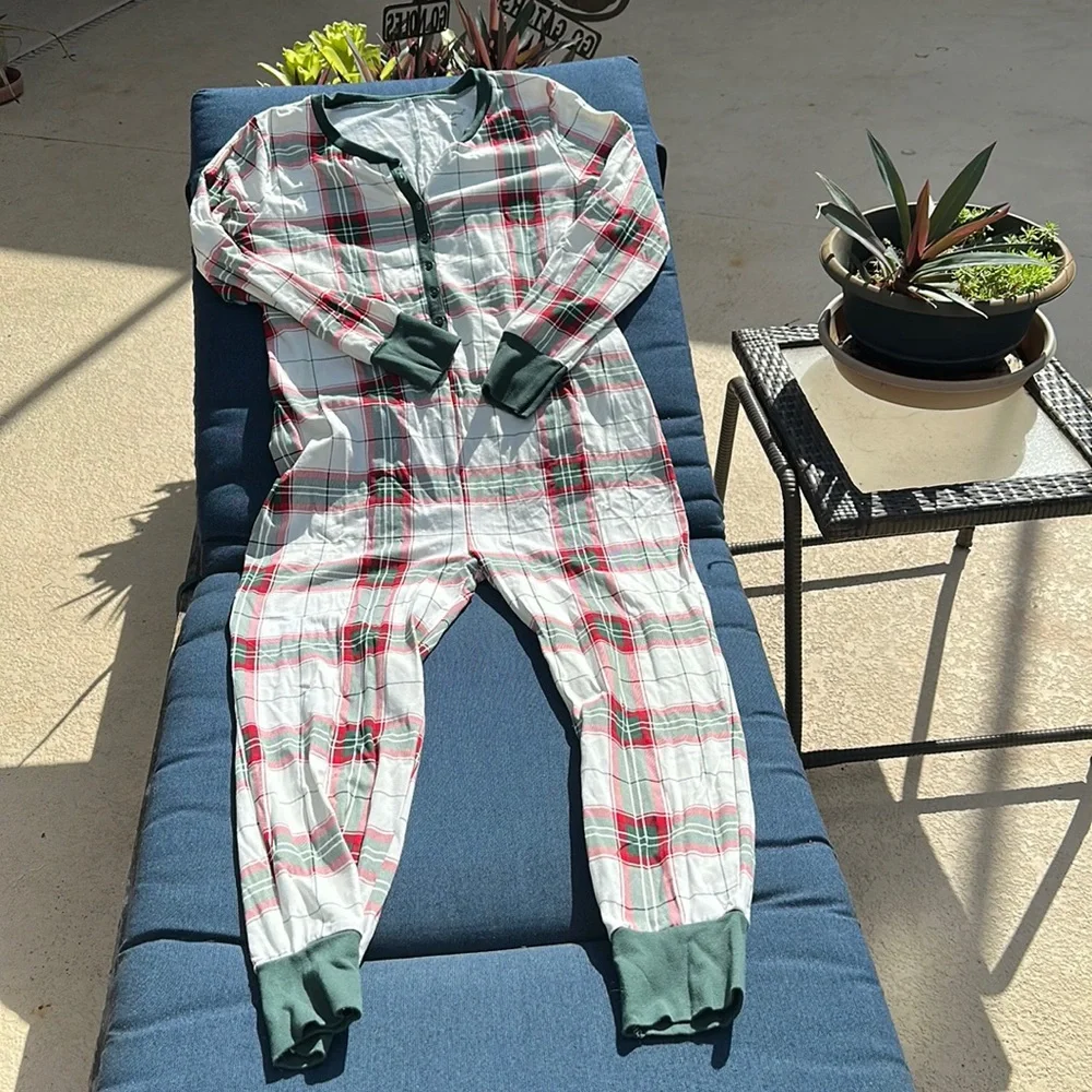 Hearth & Hand Magnolia Holiday Plaid Union Suit One Piece Pajama Women Large